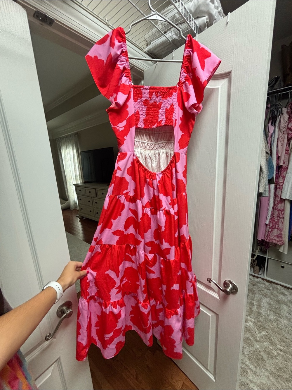 TCEC Red and Pink Floral Midi Dress - Picture 2 of 2